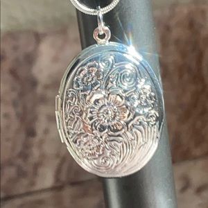 Silver Engraved Oval Locket And Chain